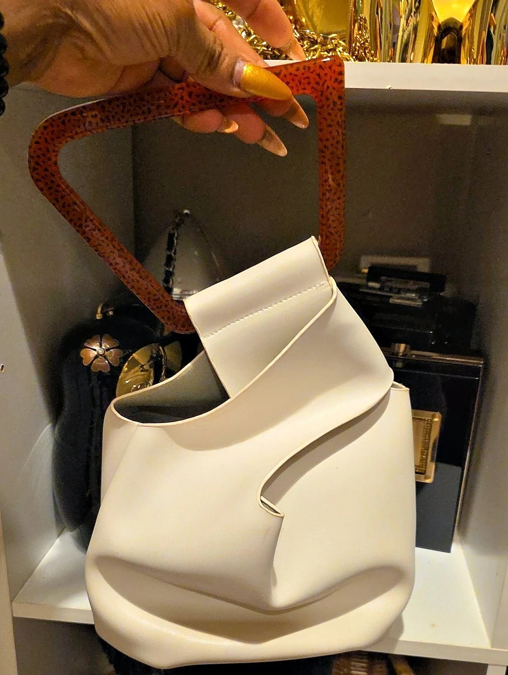 White & Brown Shoulder Bag